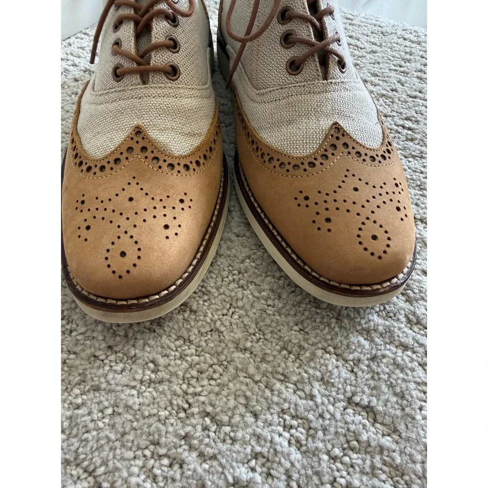 Donald J‎ Pliner EDER Wingtip Oxford Men Tan Suede Canvas Brogue Dress Shoes 8X